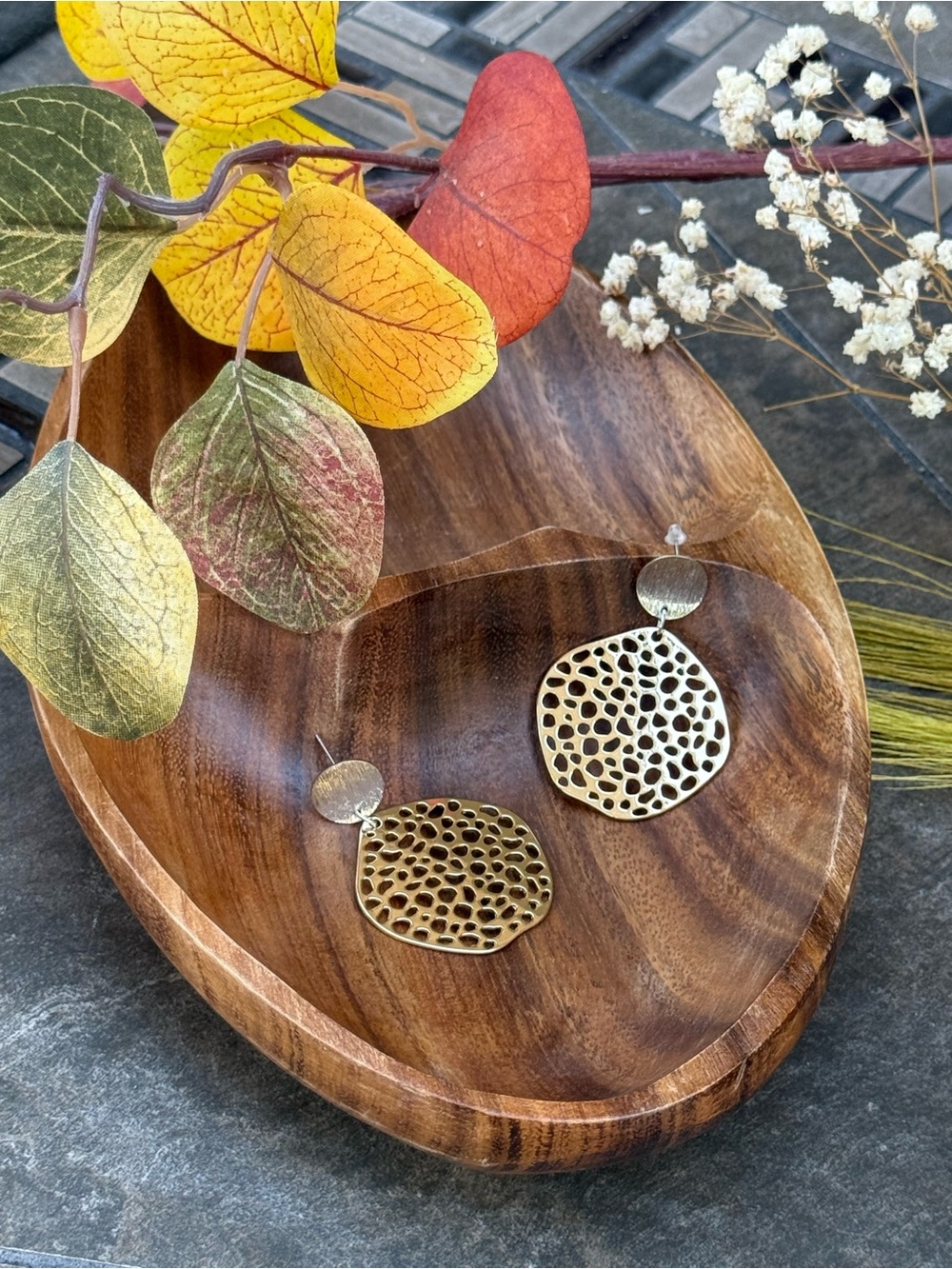Gold Textured Drop Earrings - Women Jewelry